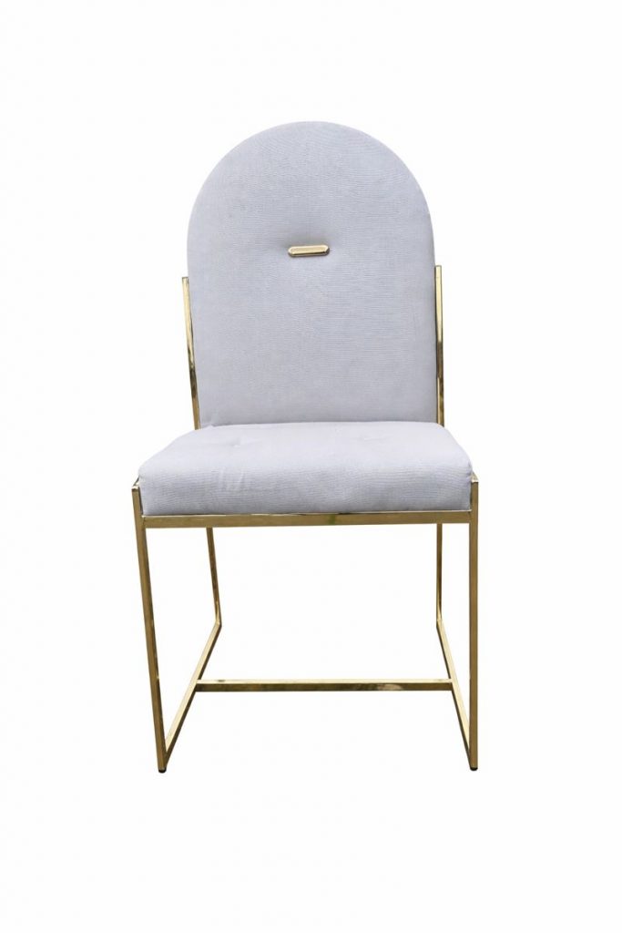 Luxury Grey Velvet Dining Chair Gold Frame Arched Back Ergonomic Comfort - Glam