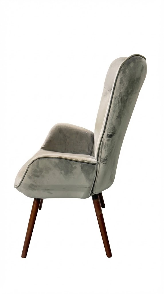 HOMCOM Grey Velvet Wingback Accent Armchair Button Tufted Lounge Chair Wood Legs - Image 2