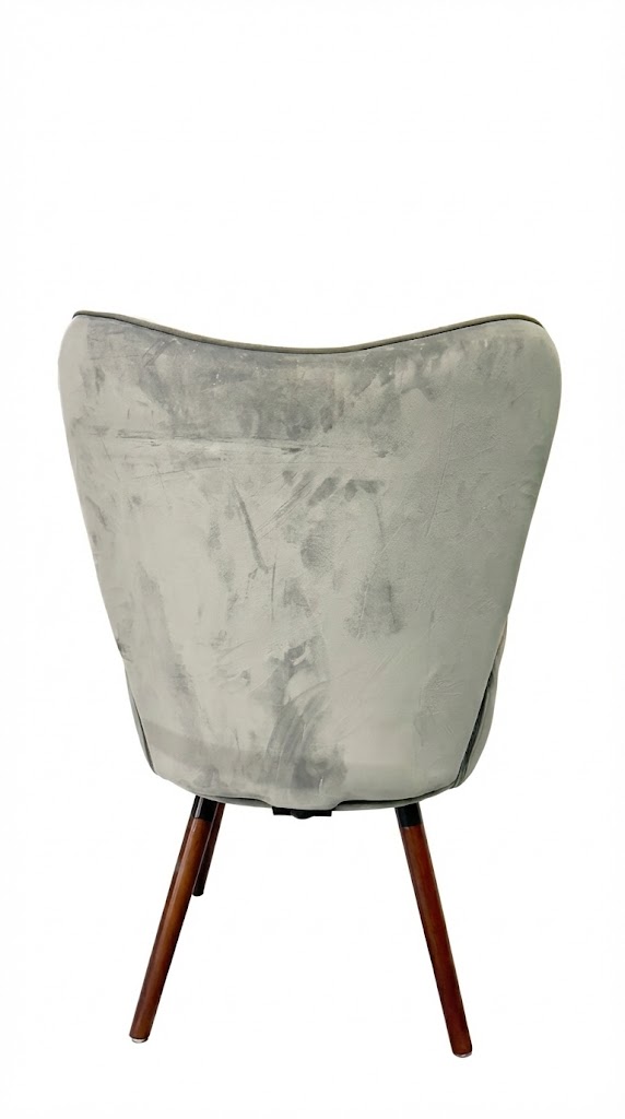 HOMCOM Grey Velvet Wingback Accent Armchair Button Tufted Lounge Chair Wood Legs - Image 3