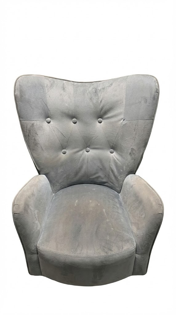 HOMCOM Grey Velvet Wingback Accent Armchair Button Tufted Lounge Chair Wood Legs - Image 4