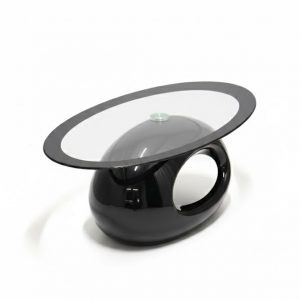 Inter Link coffee table in glossy black fiberglass and tempered glass.