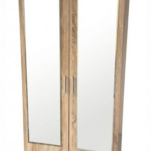 Premium German Wardrobe 2 Door Mirror Oak Sonoma Hanging Rail Shelves Ex-Display