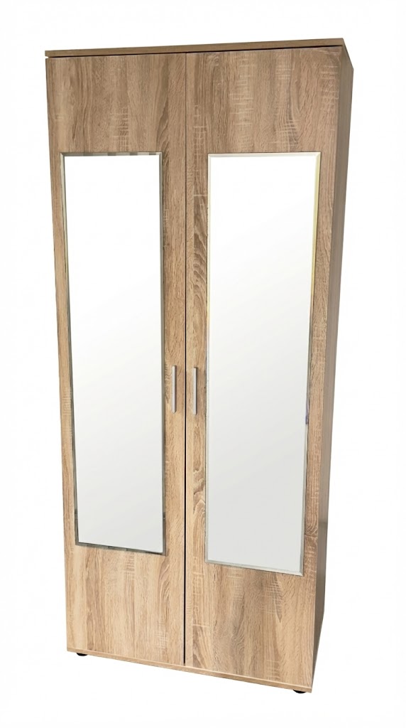 Premium German Wardrobe 2 Door Mirror Oak Sonoma Hanging Rail Shelves Ex-Display