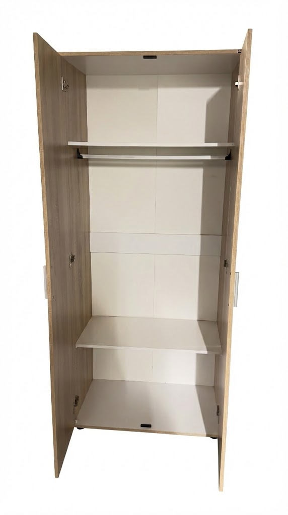 Premium German Wardrobe 2 Door Mirror Oak Sonoma Hanging Rail Shelves Ex-Display - Image 2