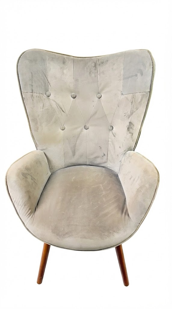 HOMCOM Grey Velvet Wingback Accent Armchair Button Tufted Lounge Chair Wood Legs