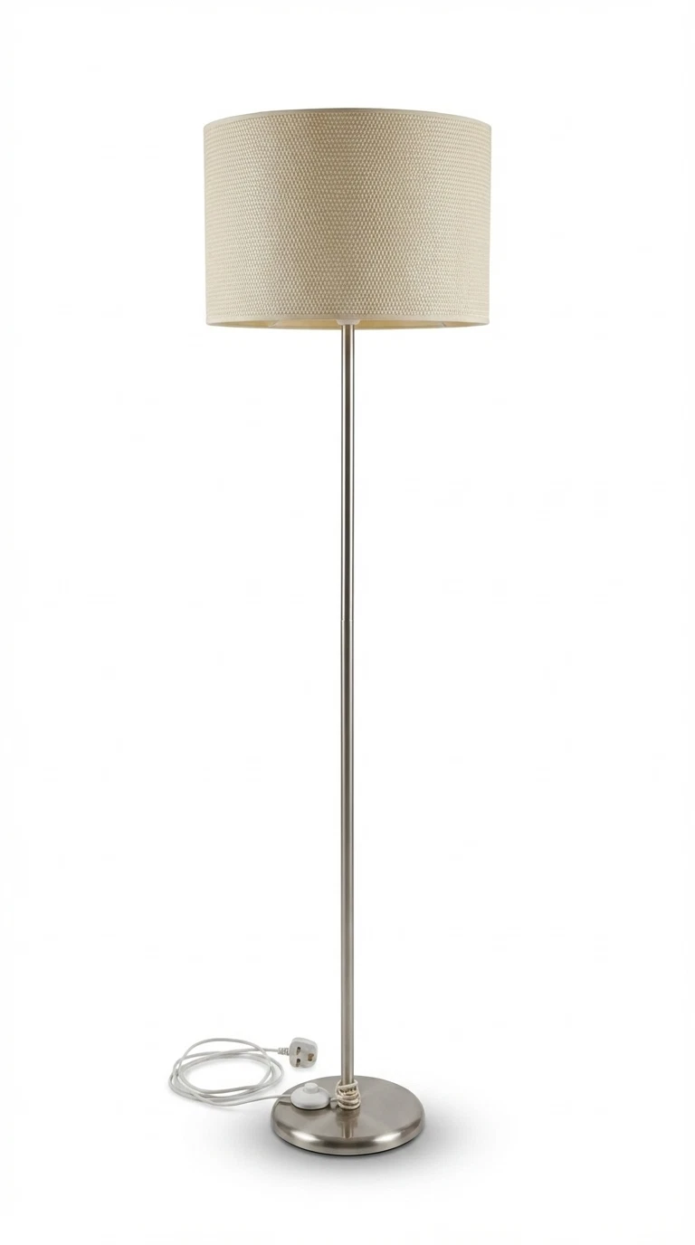 Chrome Floor Lamp Metal Stem Living Room Reading Light Large Velvet Lampshade - Image 2